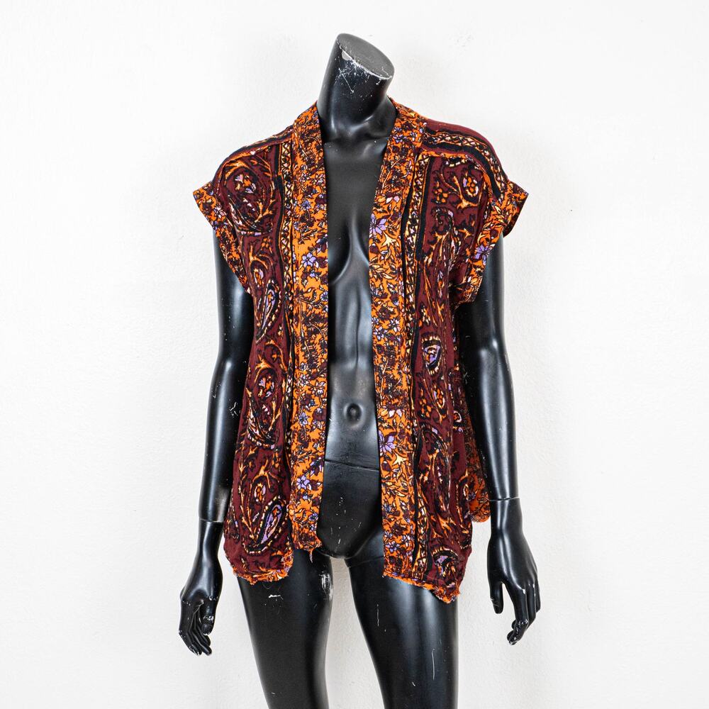 Free People Boho Paisley Kimono Cardigan vest open front sz XS - Picture 2 of 10